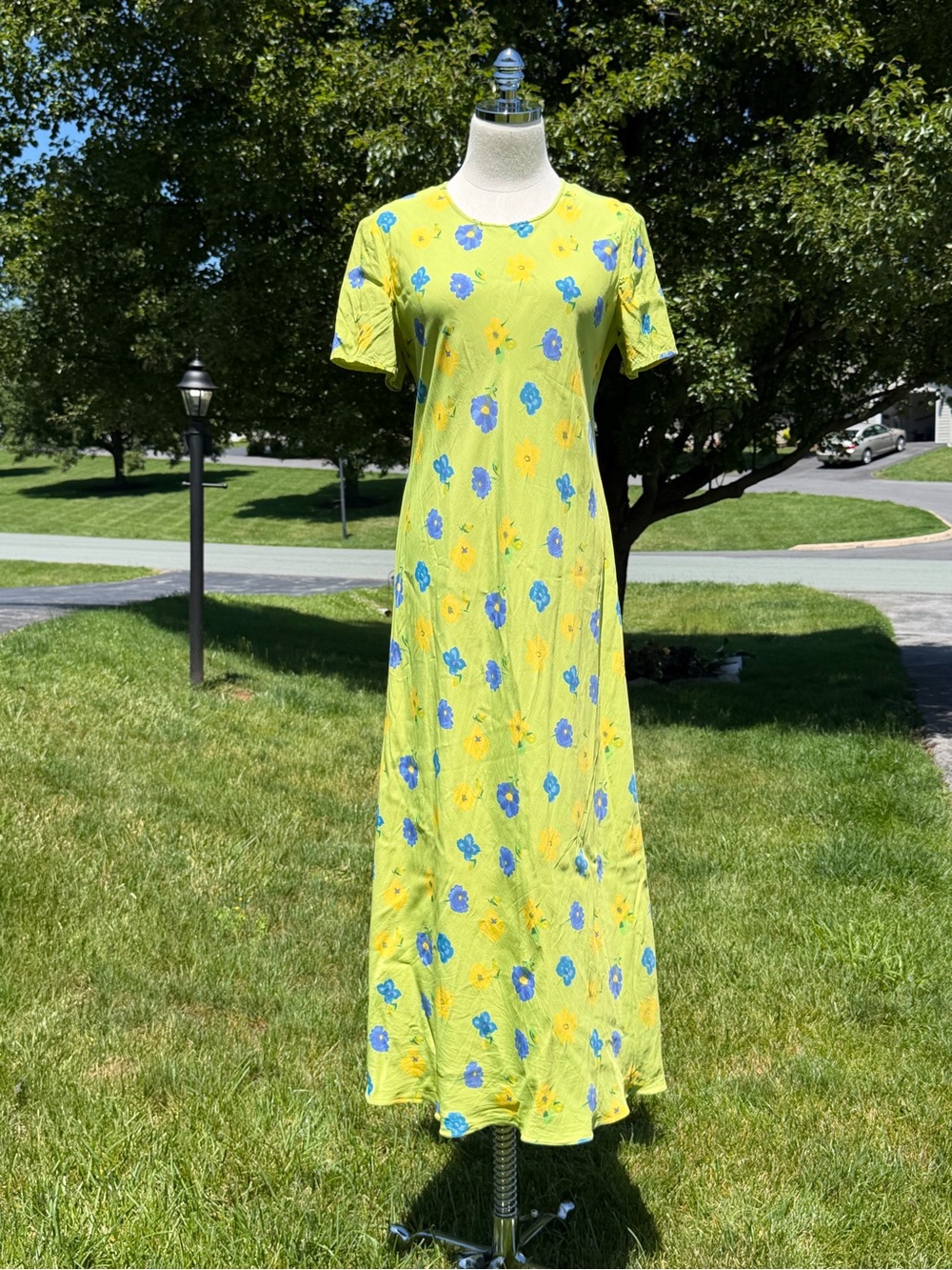 Vintage Y2K Liz Claiborne Floral Maxi Dress‎ Lime Green Cottagecore Prairie 10